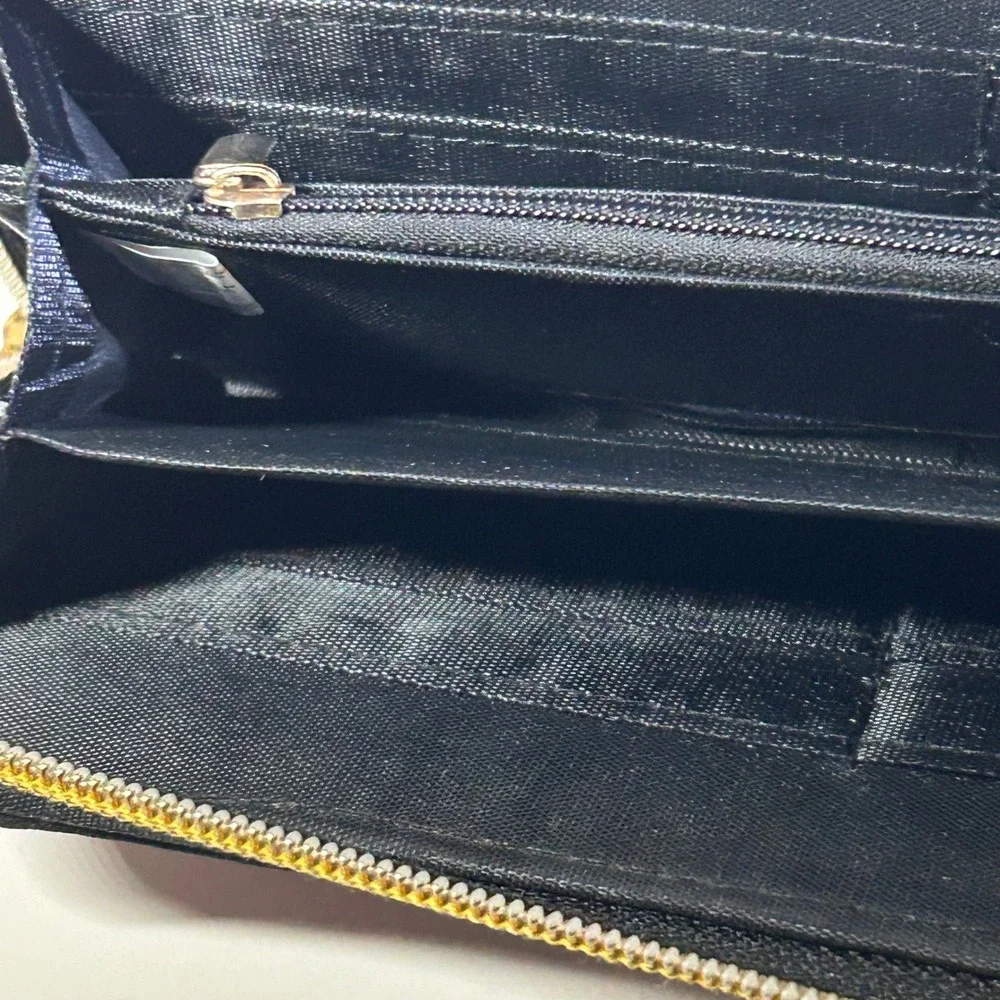 Floral Embroidered Wallet Black Zip‎ Around Organizer Women's Flower Boho Peony